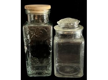 2 Glass Jars W/ Wood Lids