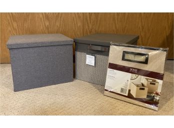 2 Decorative Storage Bins And Linen Bin (New In Box)
