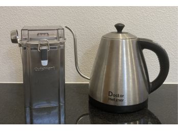 Doctor Hetzner Electric Kettle Missing Base And A Cuisineart Coffee/tea Tin With Spoon