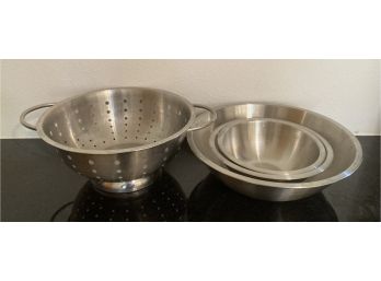 Set Of Stainless Steel Bowls And Colander