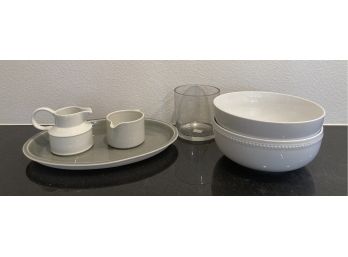 Jars By Williams Sonoma Grey Glazed Stoneware Oval Serving Plate, Creamers And Bowls