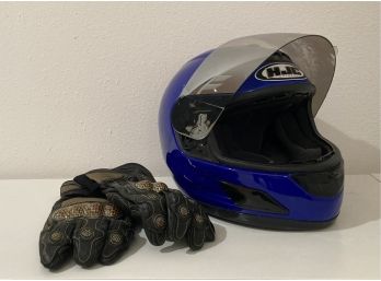 HJC M2000 Dot Helmet With Mirror Visor (has Some Spots) And Teknic Kevlar Gloves