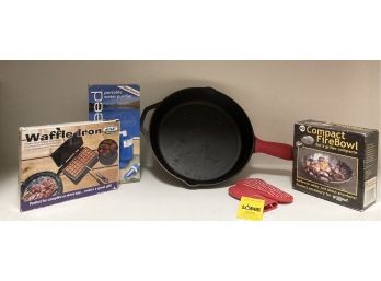 Outdoor Cooking Lot, Includes Cast Iron Pan, A Compact Fire Bowl, A Waffle Iron And A Water Purifier