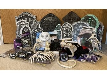 Halloween Decoration Assortment, Includes Spider Webs, Decorative Tombstones And More