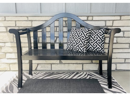 Black Wood Bench With Black & White Accent Pillow