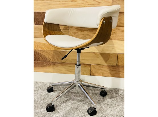 Modern White & Wood Arm Chair With Casters