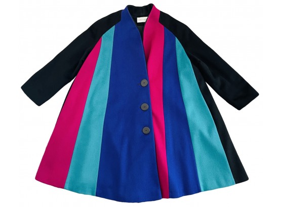 Sassy Vintage Jewel Tones Wool Blend Swing Coat Multicolored Panels
