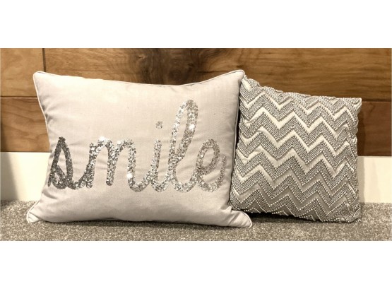 2 Decorative Silver Pillows Smile