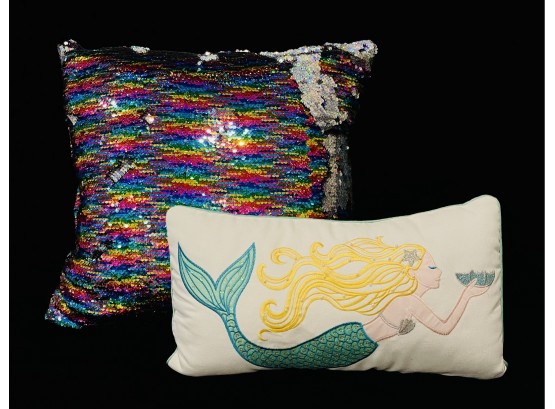 2 Fun Decorative Pillows With Changing Sequins & Mermaid