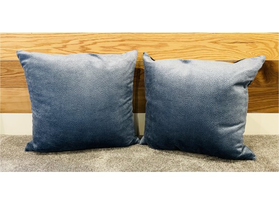 2 Pebbled Blue Velvet Decorative Pillows