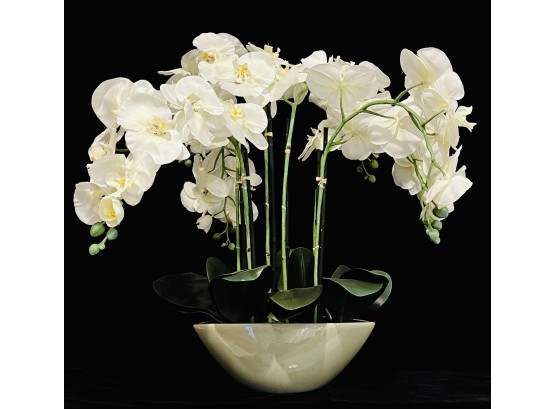 Beautiful Faux Orchid Floral Arrangement Ib Gray Ceramic Pot