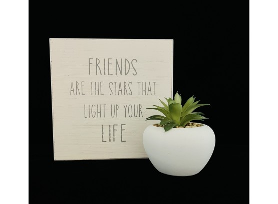 Friends Inspirational Wall Quote 8' Square & Faux Succulent