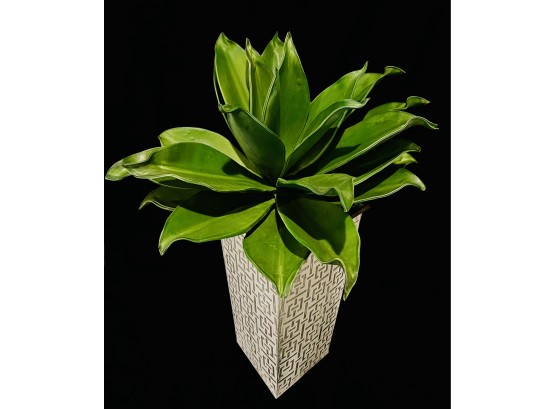 Faux Tropical Plant With Gray Geometric Ceramic Planter