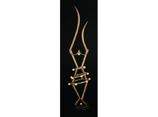Abstract Metal Bronze & Gold Tones On Black Base Lady Dancing Sculpture
