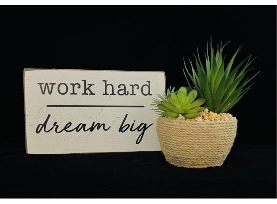 Inspirational Wall Art Quote With Faux Succulents