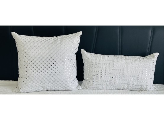 2 White & Silver Bling Accent Pillows