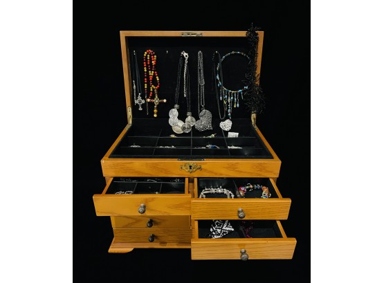 Nice Wood Jewelry Box By Tomas Museum Series With Collection Of Costume Jewelry
