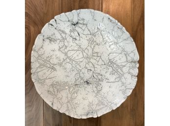 White & Metallic Silver Glass Decorative Plate