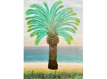 Original Acrylic Painting On Canvas Palm Tree Signed By Artist Tom Kennelly