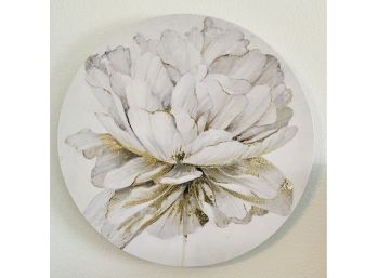 Round Canvas Art Flower With Gold Accent