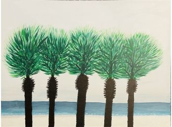 Original Signed Acrylic Painting On Canvas 5 Palm Trees By Tom Kennelly