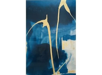 Modern Under Painted Glass Wall Art Blue Gold White 2 Of 2