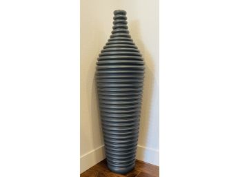 Tall Gray Ribbed Floor Vase