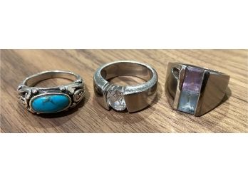 3 Ladies Silver 925 Rings With CZ & 1 Turquoise