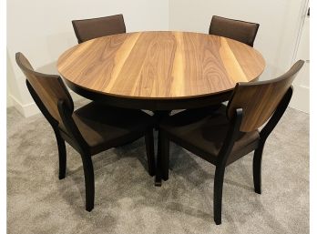 Fantastic Near New Modern Wood Dining Set With 53' Round Table & 6 Chairs With Brown Fabric