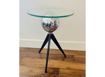 16' Diameter Modern Glass Chrome & Wood Side Table