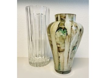 Colorful Glass Vase With Clear Glass Vase  11 3/4'h