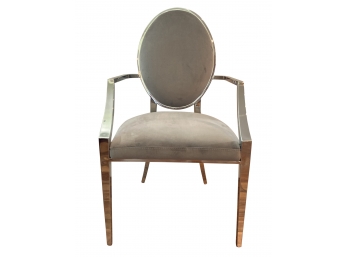Chrome Arm Chair With Oval Back & Gray Velvet Fabric 1 Of 2