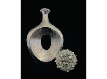 13' Modern Metallic Look Vase & Orb
