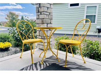 Bright Yellow 3 Pcs. Metal Bistro Set With Small Round 22' Diameter Table & 2 Chairs