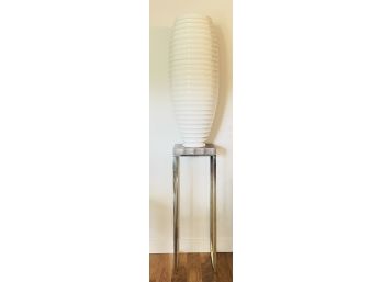 Very Large White Ribbed  Floor Vase With Metal Stand 2 Of 2