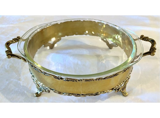 2 Gold-Plated Trays W/ Pyr-o-rey Baking Dishes