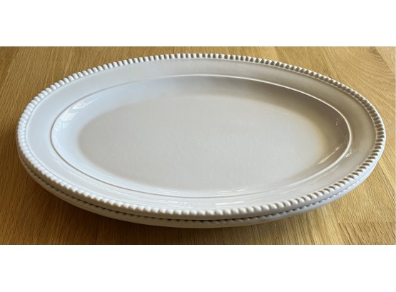 2 Oval White Beaded Serving Platter