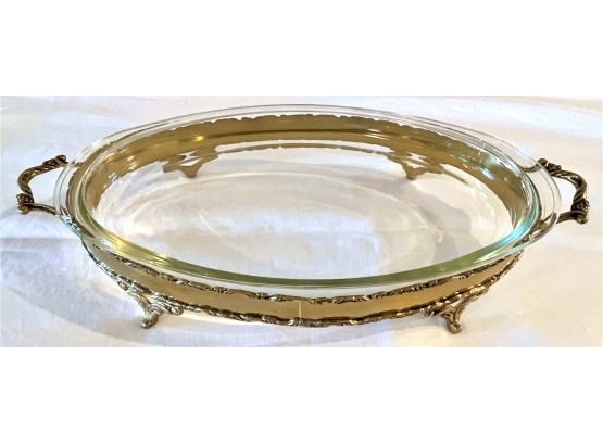 2 Gold-Plated Trays W/ Pyrex Baking Dishes