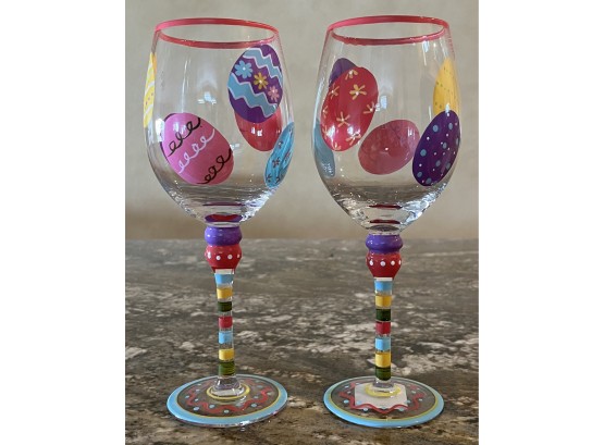 2 Easter Decor Wine Glasses