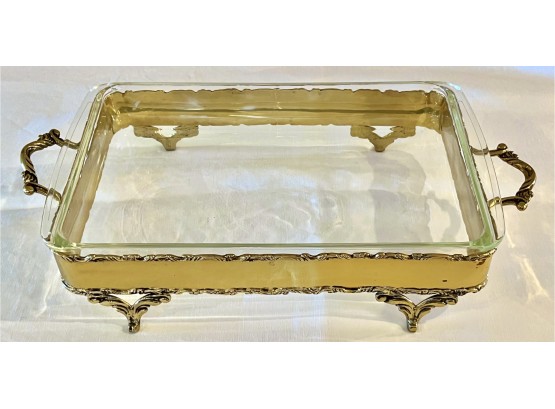 2 Gold-plated Trays W/ Pyrex Baking Dishes