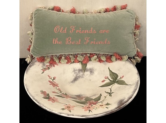 Home Decor. Incl. Studio Painted Bowl W/ Best Friends Pillow