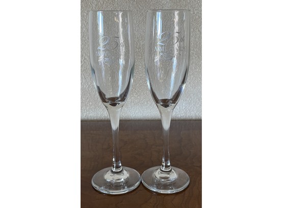 Pair Of 25th Anniversary Glass Flutes