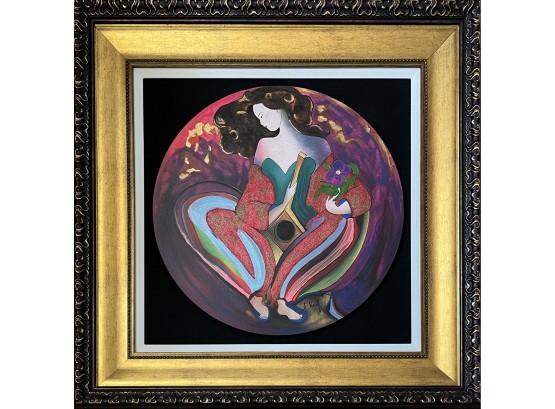 French Artist Linda Le Kinff La Clemence Embellished Serigraph On Board Painting 37.5' X 38' Frame
