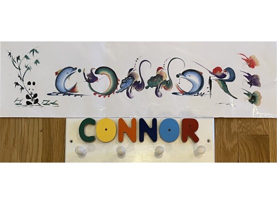 2 'Connor' Signs, 1 Hand Painted Original And 1 Wood Hanging Plaque