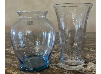 2pc Collection Of Flower Vases Incl. Hand Blown Made In Mexico Boquet Vase