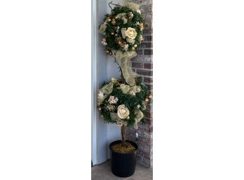 Decorative Faux Holiday Tree W/ Ribbons & Other Ornaments