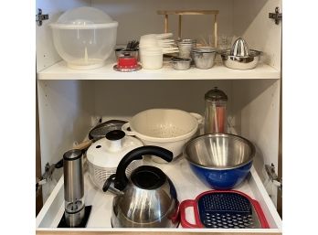 Assorted Kitchenware Incl. Tea Kettle, Pasta Strainer, Pepper Grinder & More