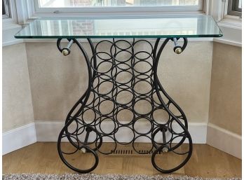 Wrought Iron Glass Top Wine Rack/table