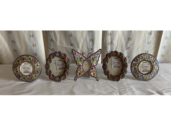 Set Of 5 Genuine Crystal Small Picture Frames Including Butterfly