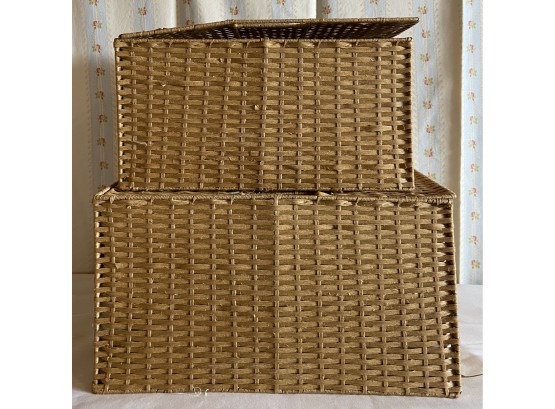 2 Wicker Lidded Storage Boxes With Fabric Interiors (As Is)